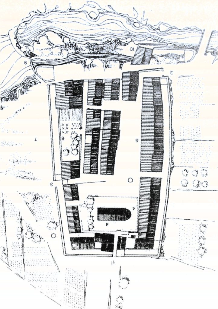 Plànol de Sant Feliu de Pallerols a inicis del segle XIV (Dibuix de Carles Fochs)